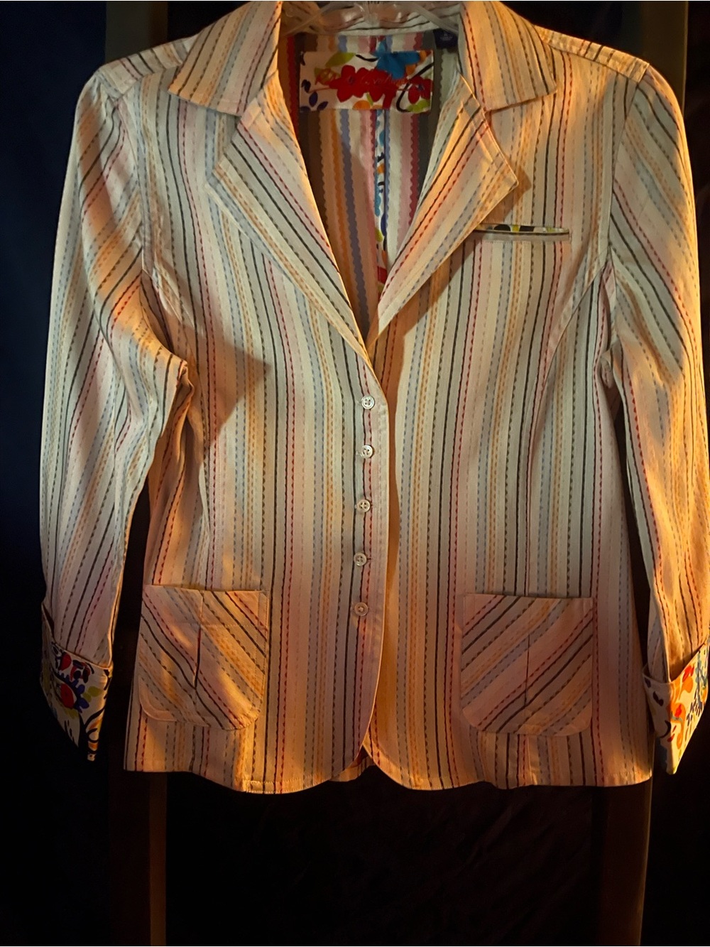 Robert Graham Cream Blazer Jacket with Multicolor Pinstripes